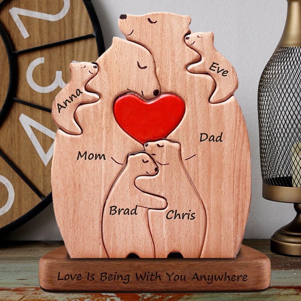 Personalized Wooden Bear Family Puzzle with Names Gifts for Family Christmas Gift for Mom Dad