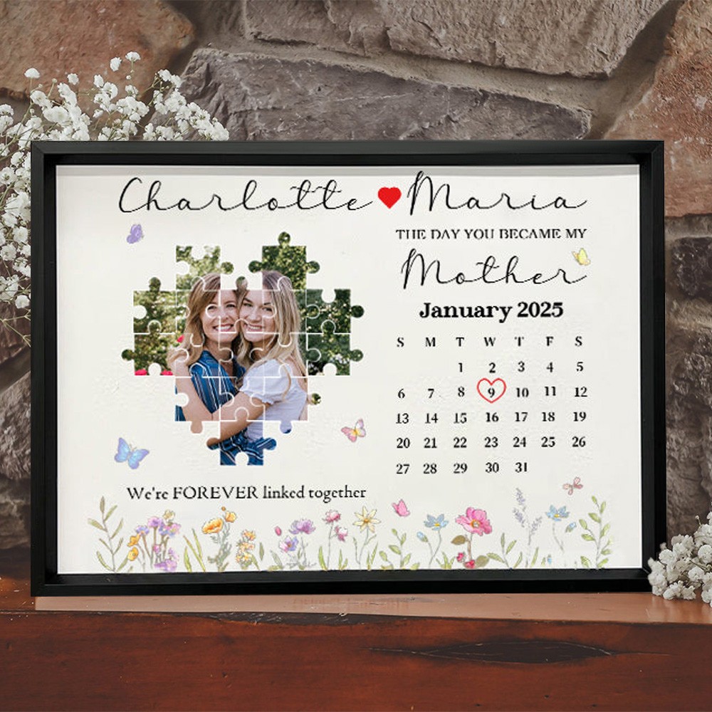 The Day You Became My Mother Photo Puzzle Frame with Calendar Custom Gifts for Mom New Mom Gift Mother's Day Gift