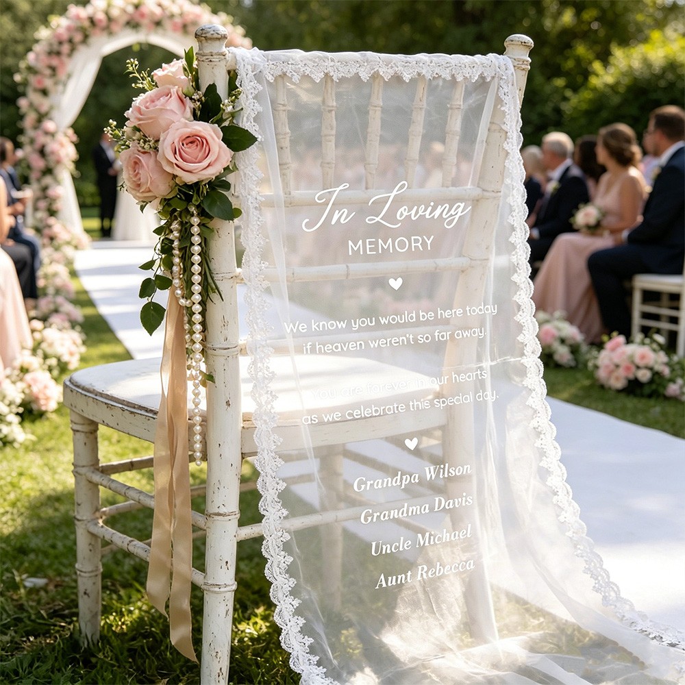 Custom Lace Wedding Memorial Chair Sign In Loving Memory Chair Sign Remembrance Ceremony Decor