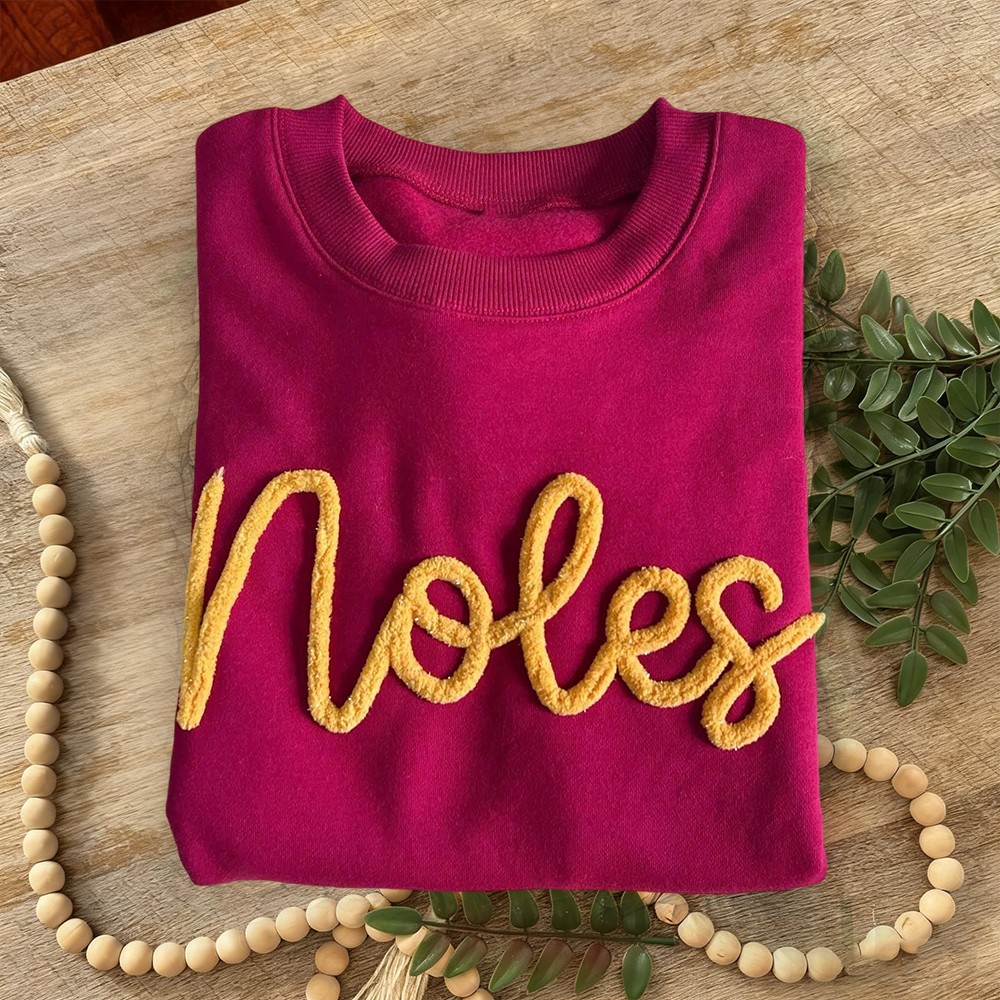 Custom Chenille Embroidered Team Sport Sweatshirt with Game Day Fuzzy Letter Unique Gift for Game Day