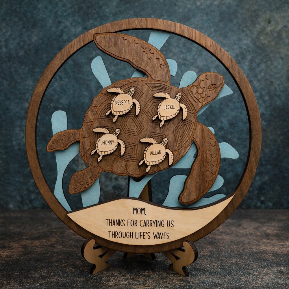 Personalized Wooden Sea Turtle Sign Thanks for Carrying Us Keepsake Gifts for Mom Grandma Mother's Day Gift