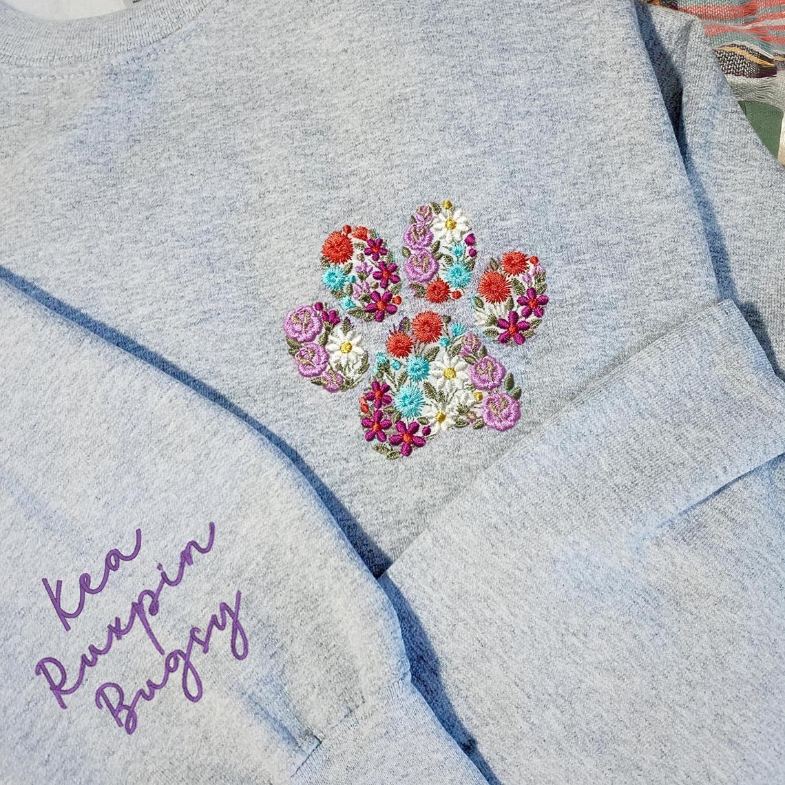 Personalized Embroidered Floral Pet Paw Sweatshirt Hoodie Special Keepsake Gifts For Pet Lover Christmas Gift Ideas