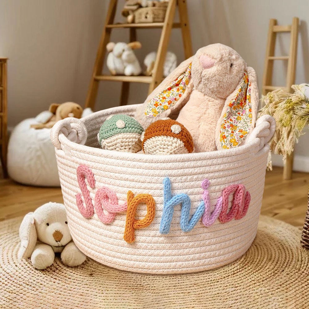 Personalized Handmade Baby Basket with Name Toys Storage Basket Baby Shower Gift Newborn Gift 