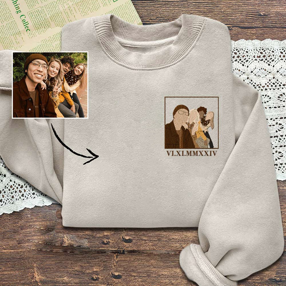 Custom Couple Embroidered Portrait Matching Sweatshirt From Your Photo Anniversary Gift for Her Him Valentine's Day Gifts