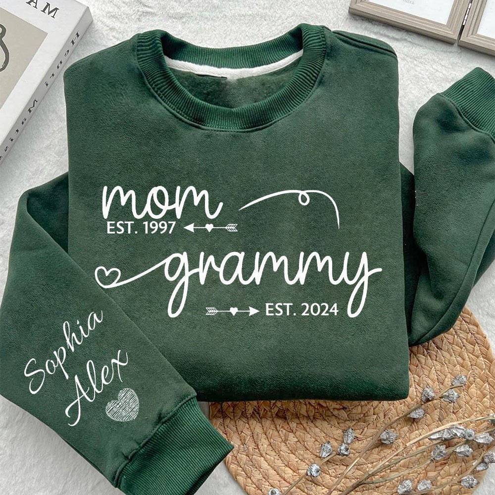Custom Mom Grammy Est Year Sweatshirt with Kids Names on Sleeve Unique Gifts for Mom Grandma Motyher's Day Gift