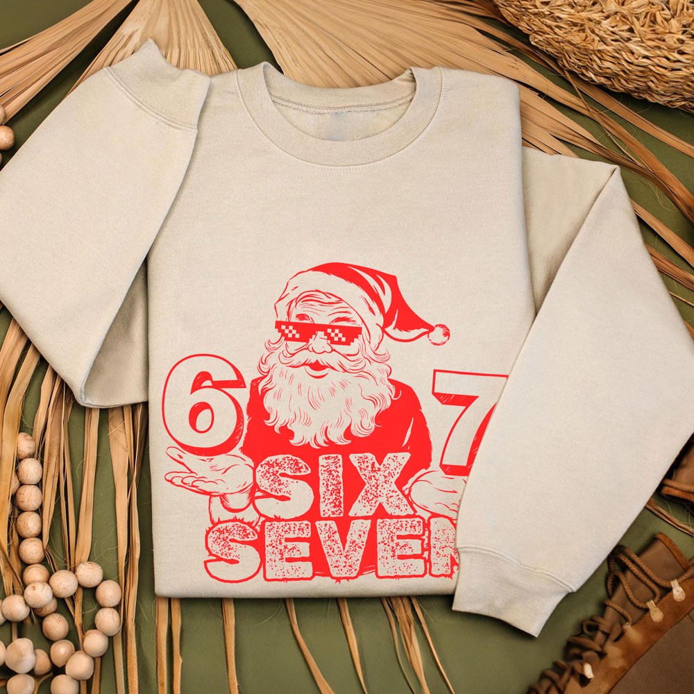 Funny Six Seven Meme Christmas Santa Hand Sign Sweatshirt Unique Christmas Gifts