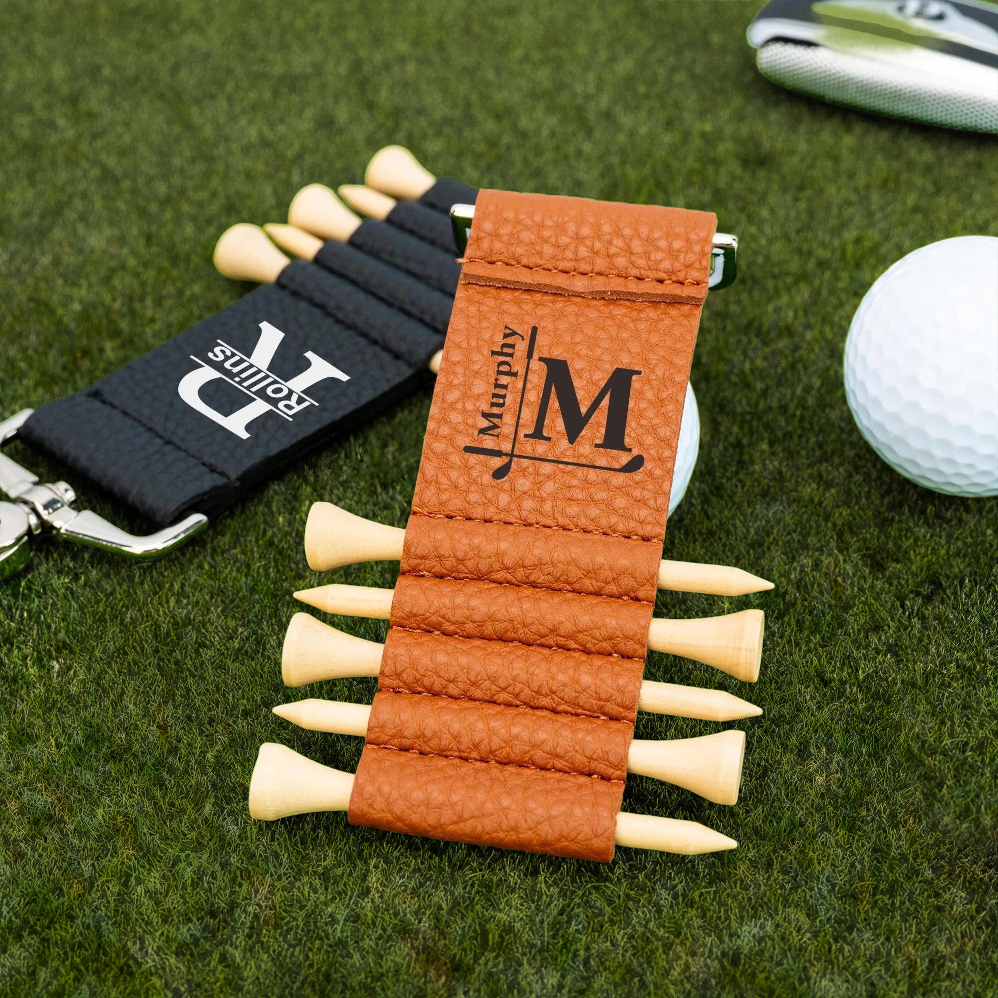 Personalized Engraved Leather Golf Bag Tag for Men Golf Tee Holder Gift for Golf Lovers Anniversary Gift Valentine's Day Gifts