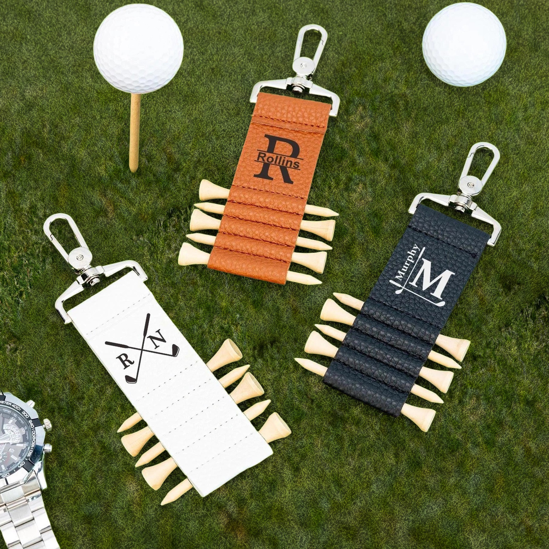 Personalized Engraved Leather Golf Bag Tag for Men Golf Tee Holder Gift for Golf Lovers Anniversary Gift Valentine's Day Gifts