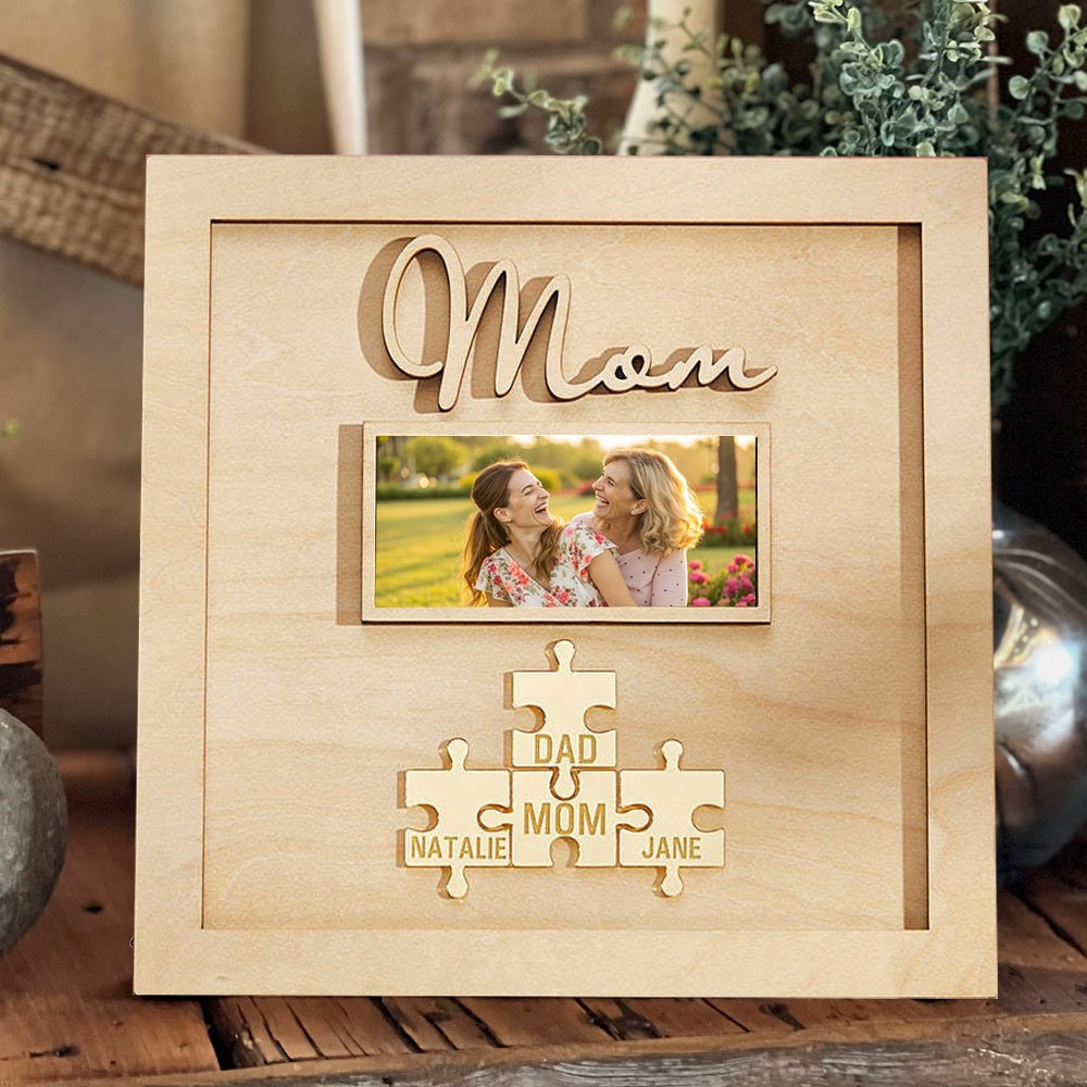 Custom Mom Wooden Puzzle Sign with Photo and Kids Names Birthday Gift for Mom New Mom Gift Unique Mother's Day Gifts