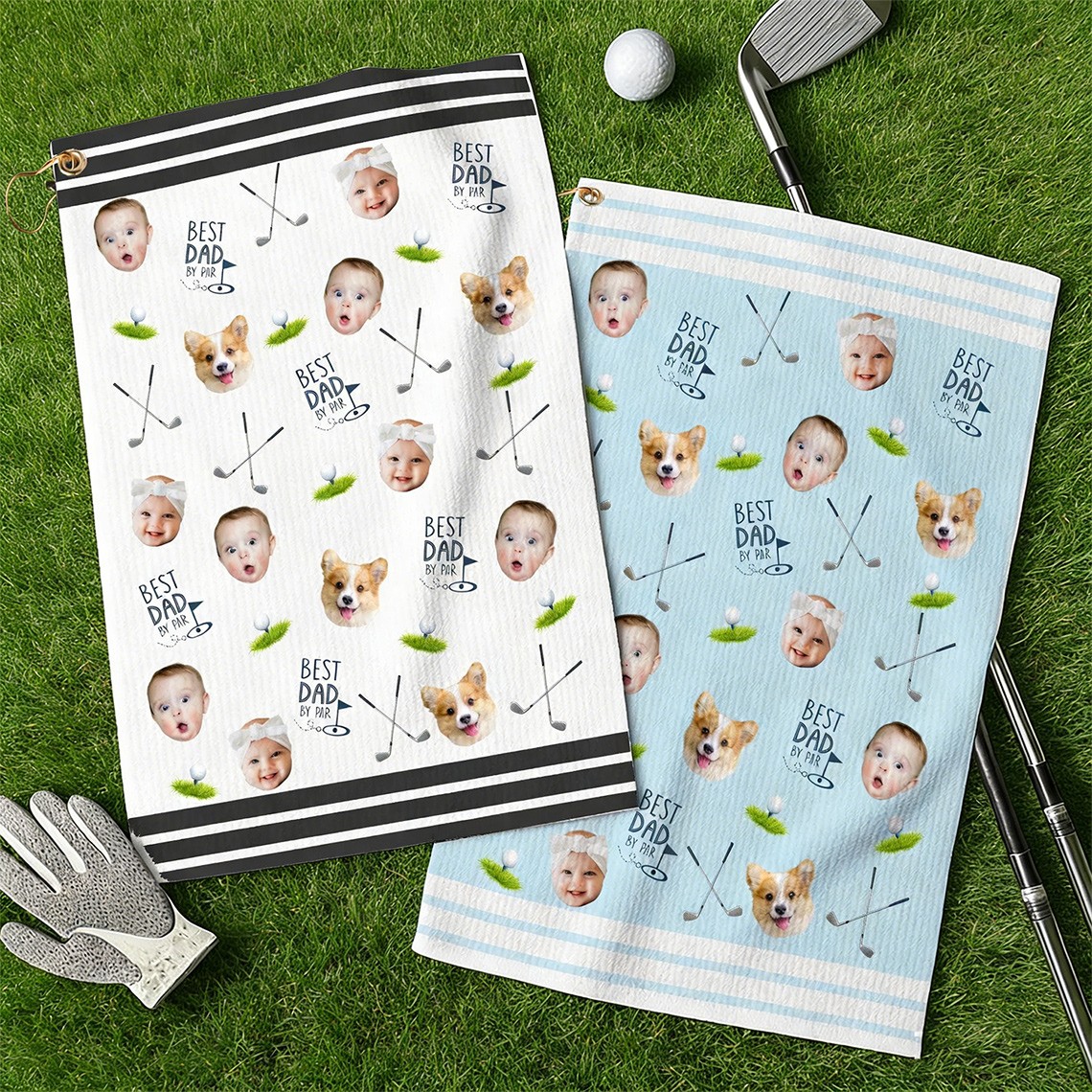 Custom Baby Face Golf Towel Best Dad By Par Towel Golf Lover Gifts Funny Gifts for Dad Birthday Gifts for Him