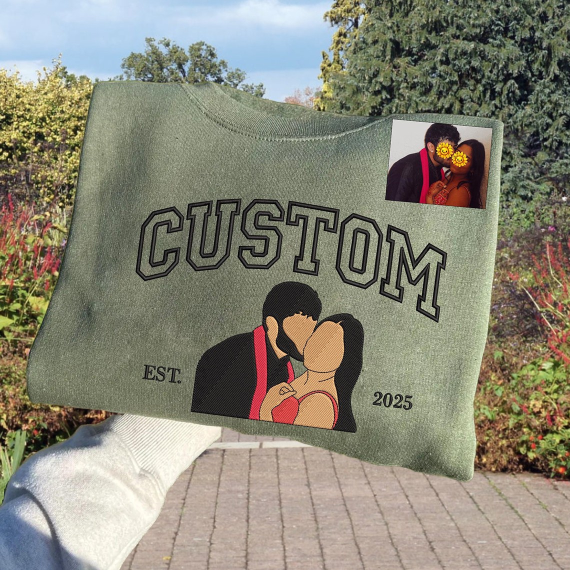 Custom Embroidered Photo Portrait Couple Matching Sweatshirt Unique Anniversary Gift for Wife Valentine's Day Gift for Couple