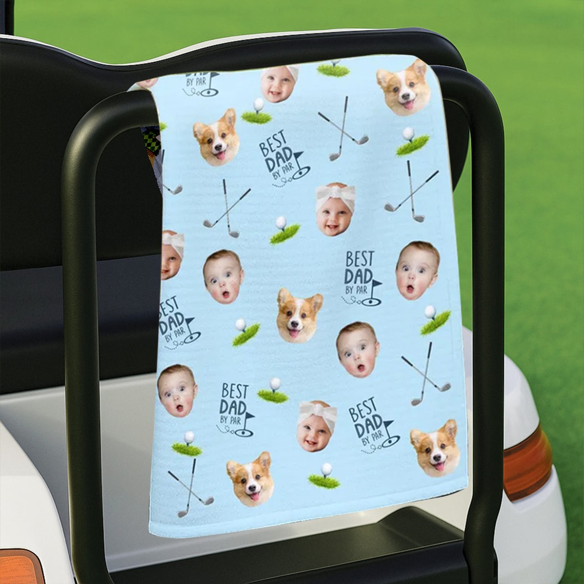 Personalized Golf Towel with Kids Photo Best Dad By Par Towel Unique Gift for Golf Lovers Gifts for Dad Husband