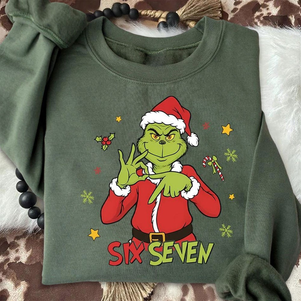Funny Six Seven Meme Christmas Santa Hand Sign Sweatshirt Unique Christmas Gifts