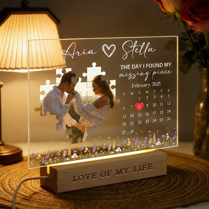 The Day I Found My Missing Piece Night Light with Photo Personalized Gift for Couples Anniversary Gift Valentine's Day Gifts