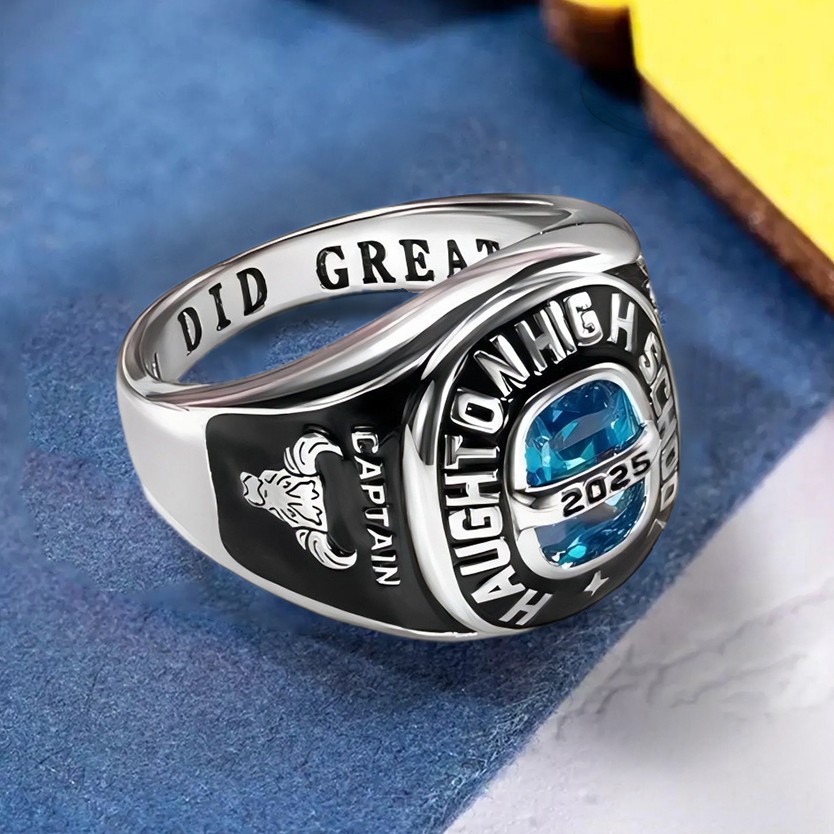 Personalized Engraved Graduation Signet Ring with Birthstone Design Unique Gifts for High School University Graduates