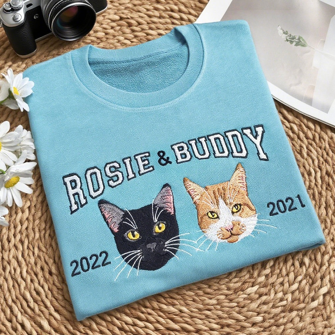 Custom Embroidered Cat Portrait Sweatshirt Gifts for Cat Lover Unique Pet Lover Gifts Christmas Gift