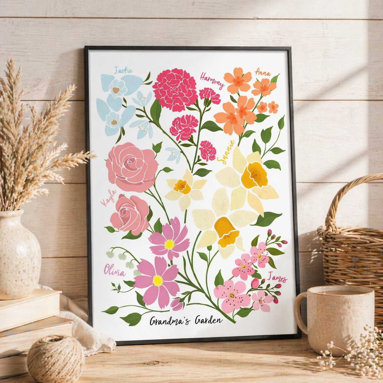 Personalized Grandma's Garden Birth Month Flower Print Frame Family Keepsake Gift Mother's Day Gifts