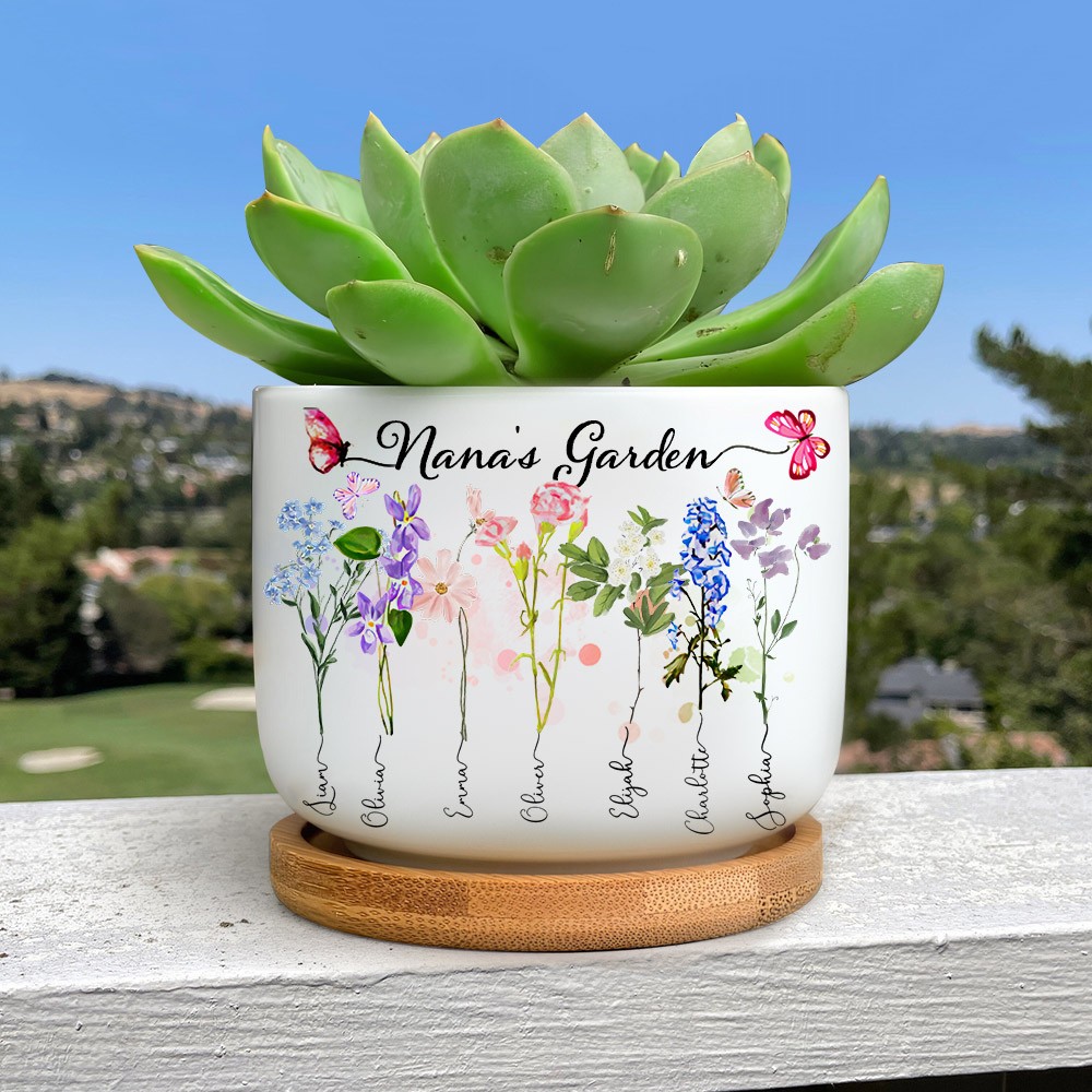 Custom Nana's Garden Birth Flower Succulent Plant Pot Personalized Gifts for Grandma Mom Mother's Day Gift Ideas