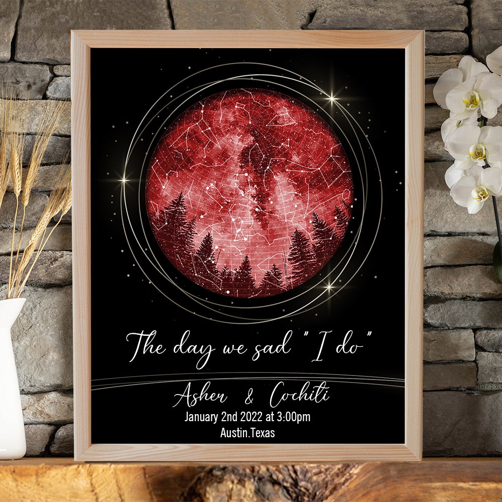 Personalized Star Map Frame Sign By Date Wedding Anniversary Gifts for Wife Husband Christmas Gift for Couple