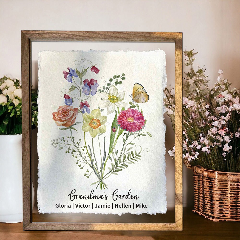 Custom Grandma's Garden Birth Flower Bouquet Frame With Names Family Gift Ideas for Mom Grandma Christmas Gifts