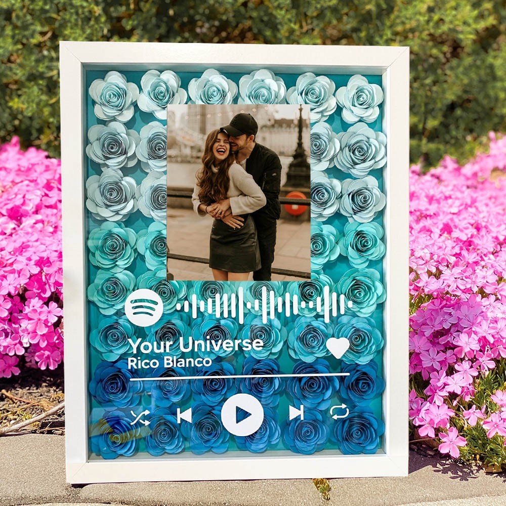Custom Photo Spotify Code Flower Shadow Box Unique Couple Gift For Her Christmas Gifts