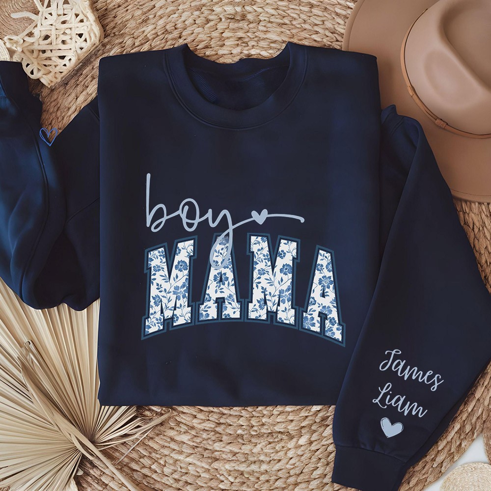 Personalized Boy Mama Sweatshirt with Kids Names on Sleeve New Mom Gift Unique Gifts for Mom Mother's Day Gift Ideas