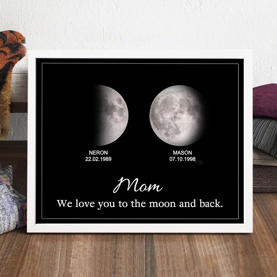 Custom Moon Phase Print Frame We Love You To The Moon And Back Unique Gift for Mom Mother's Day Gift Ideas