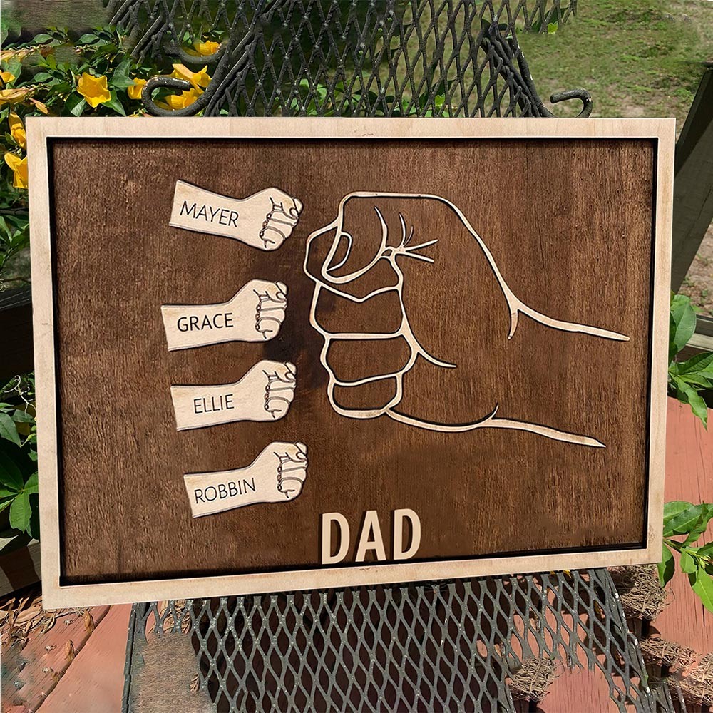 Personalized Dad Fist Bump Wooden Frame Sign Family Gift Father's Day Gift Ideas