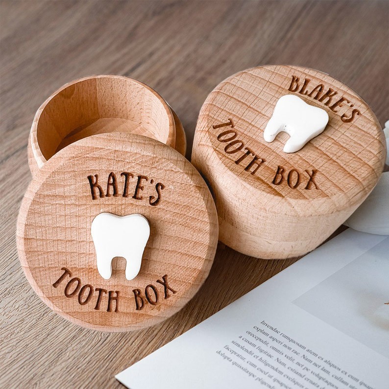 Personalized Engraved Wooden Baby Tooth Fairy Keepsake Box First Birthday Gift for Kids Baby Shower Gifts