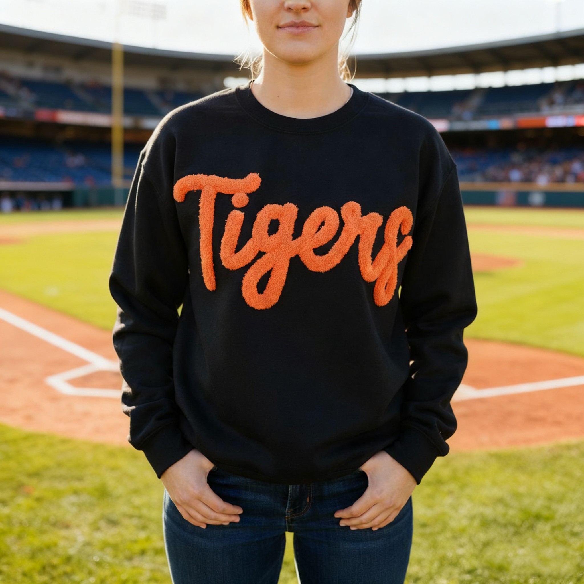 Custom Chenille Embroidered Team Sport Sweatshirt with Game Day Fuzzy Letter Unique Gift for Game Day