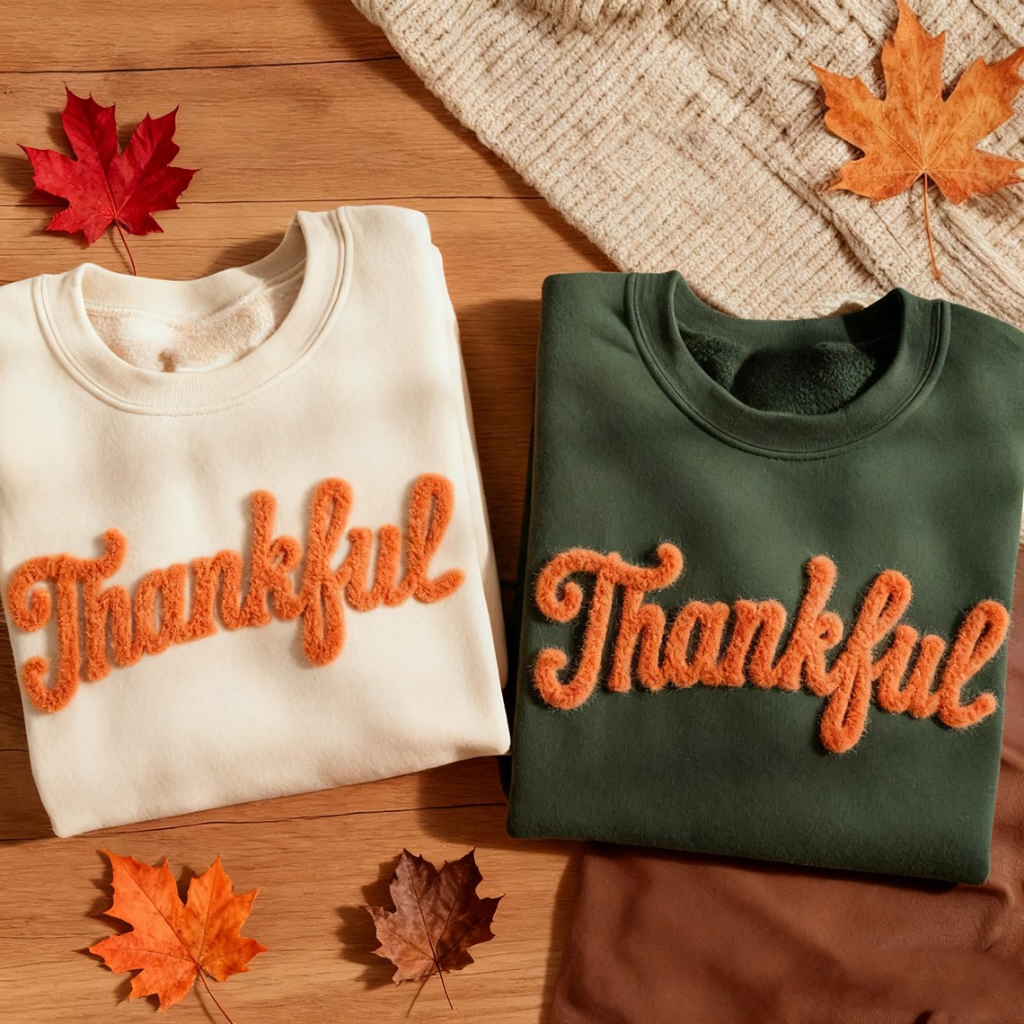 Thankful Chenille Yarn Embroidered Sweatshirt Unique Thanksgiving Gifts