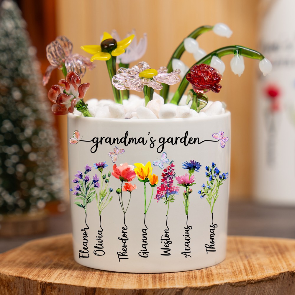 Grandma's Garden Birth Month Flower Pot with Kids Names Personalized Gift for Mom Grandma Christmas Gifts