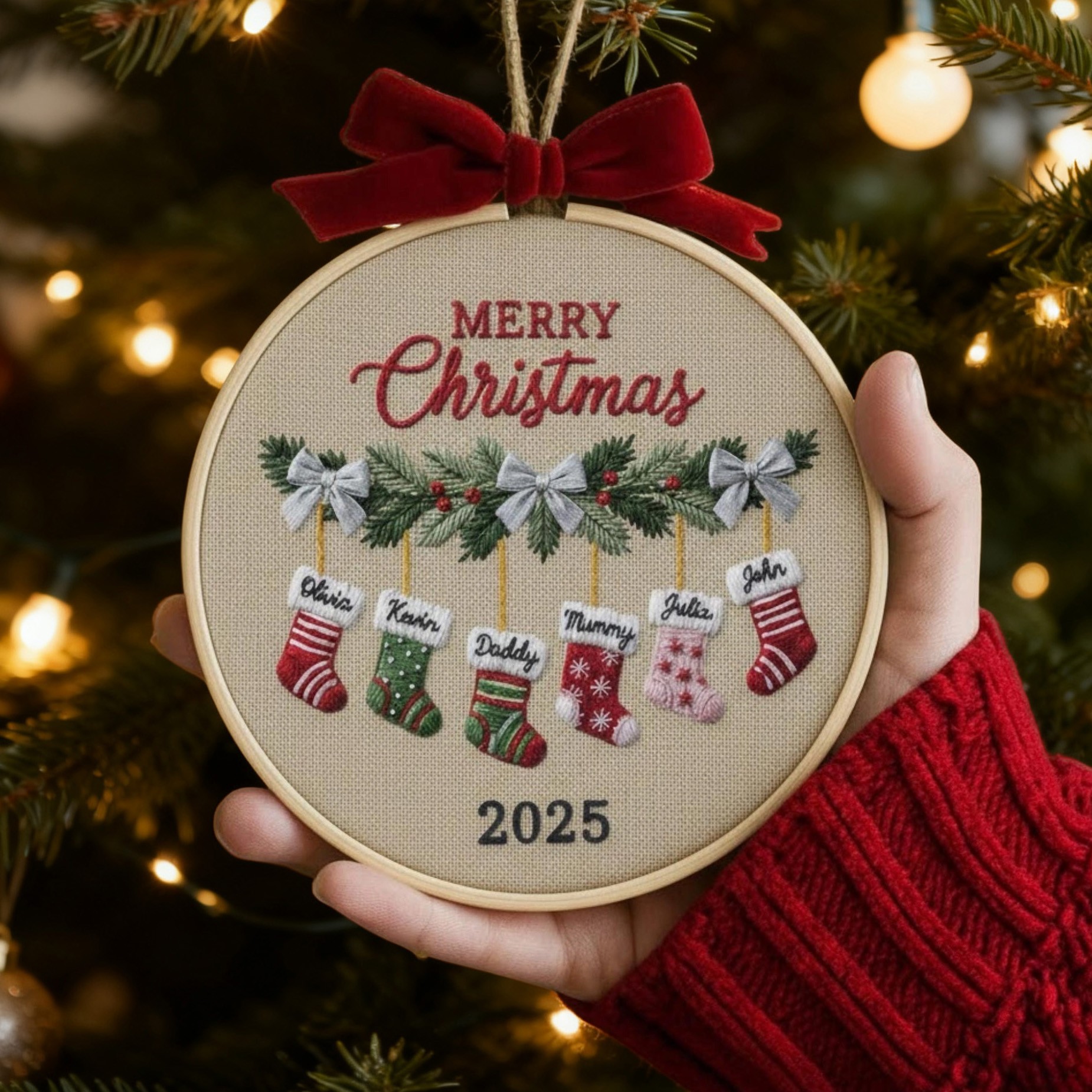 Personalized Family Embroidery Christmas Tree Ornament with Custom Name Stockings Family Christmas Gifts