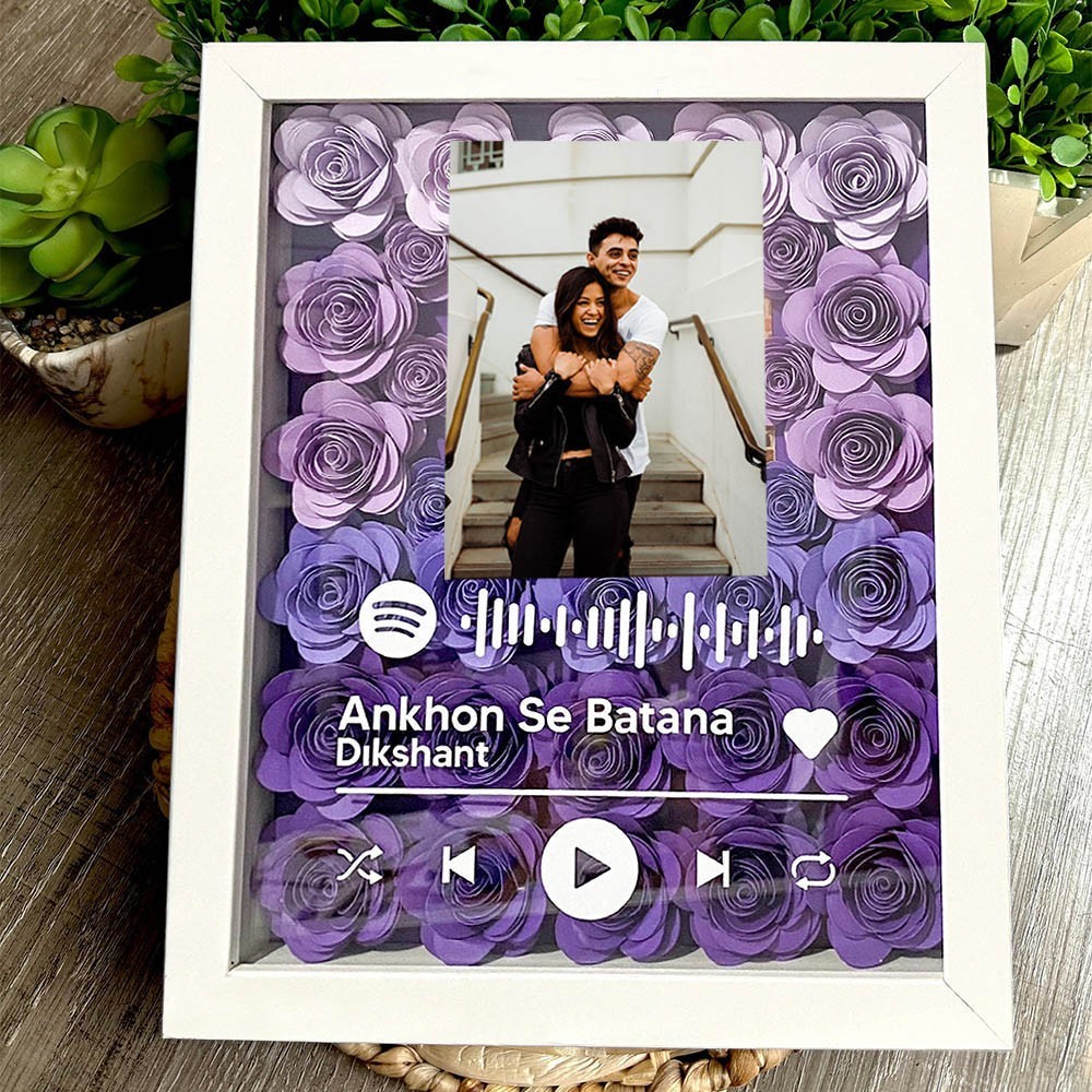 Personalized Spotify Code Flower Shadow Box With Photo Unique Couple Gift For Her Christmas Gift Ideas