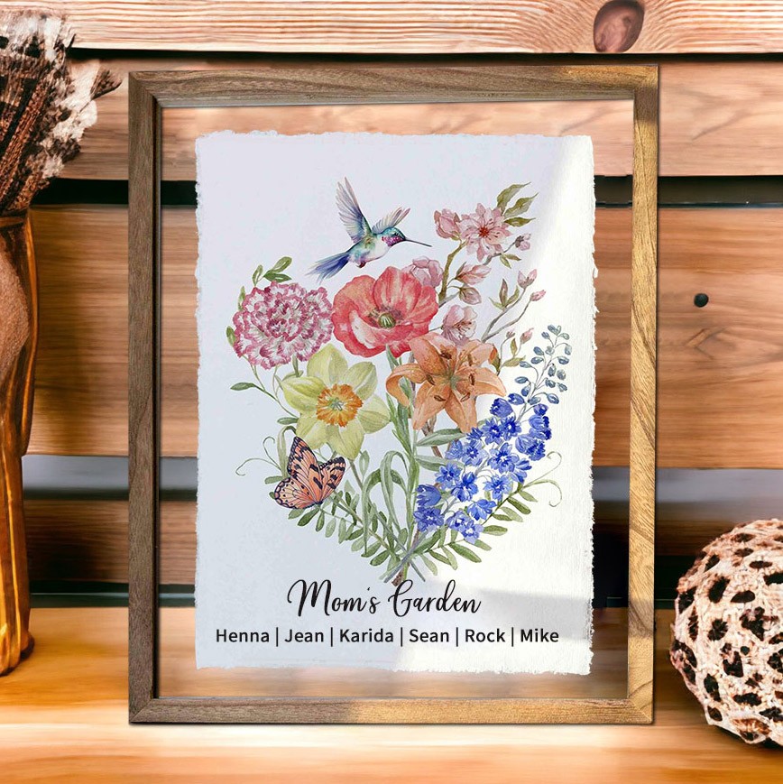 Personalized Mom's Garden Birth Flower Bouquet Frame With Names Gifts for Mom Grandma Christmas Gifts