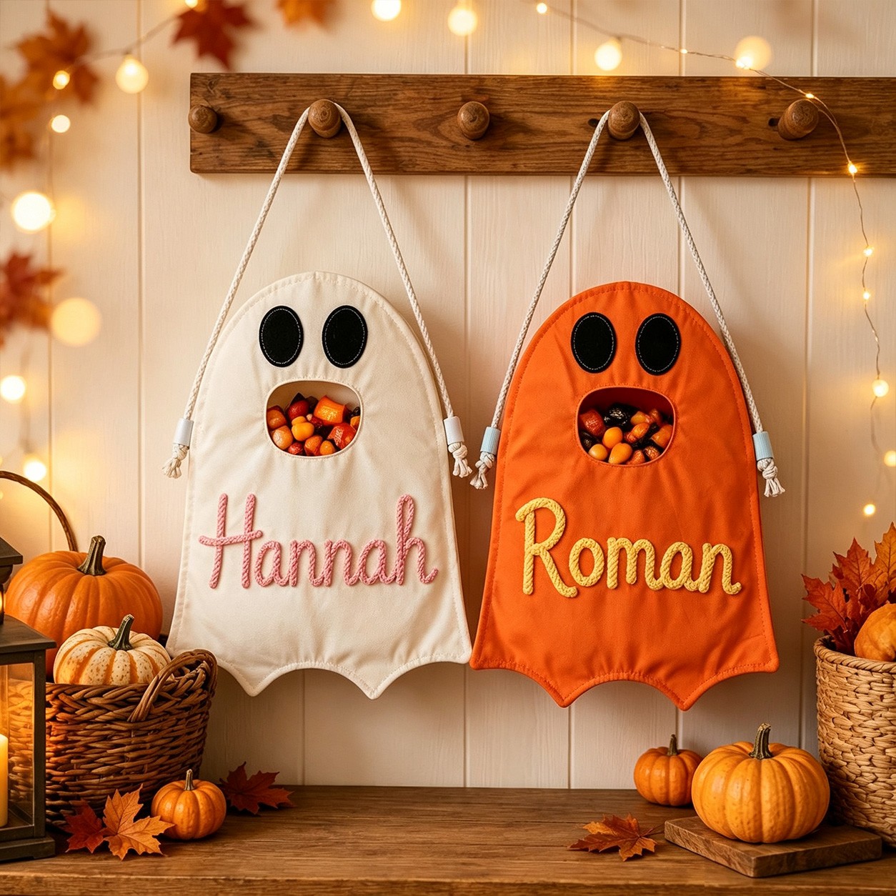Personalized Trick or Treat Bucket with Name Ghost Halloween Candy Bag for Kids Unique Halloween Gifts