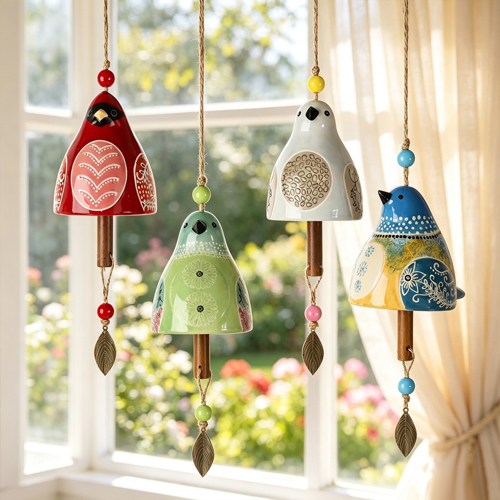 Unique Bird Lover Gift, Custom Name Bird Chime, Garden Porch Wind Ornament,Personalized Ceramic Bird Hanging Decor