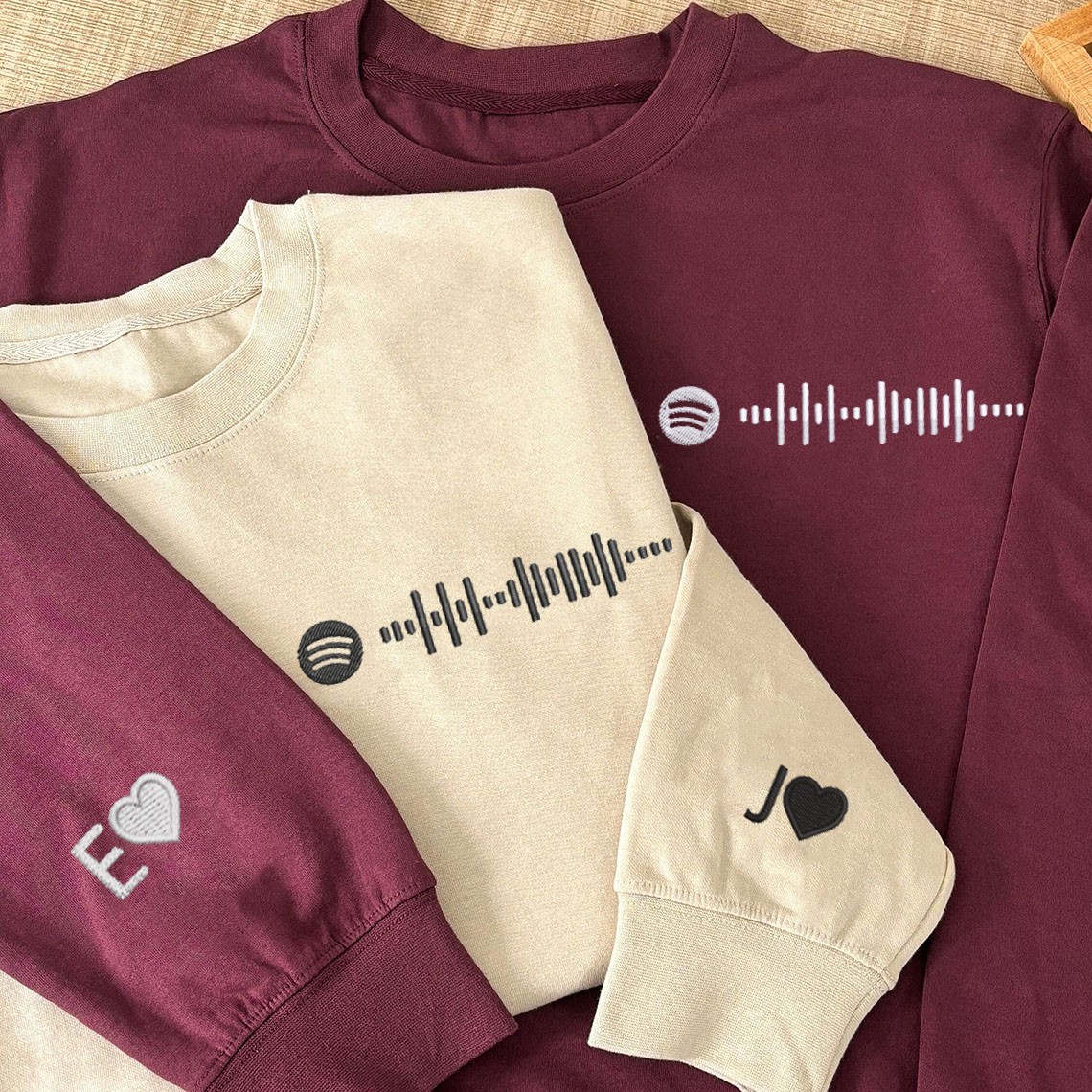 Custom Embroidered Spotify Code Couple Matching Sweatshirt Anniversary Gift Ideas Valentine's Day Gifts for Couples