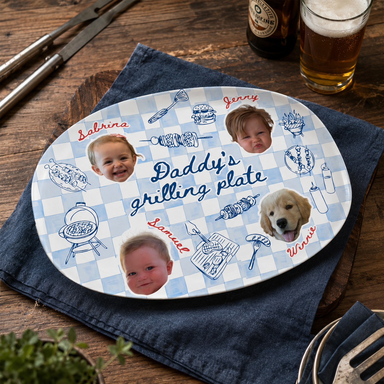 Personalized Photo Dad's Grilling Plate with Baby Face Father's Day Gifts