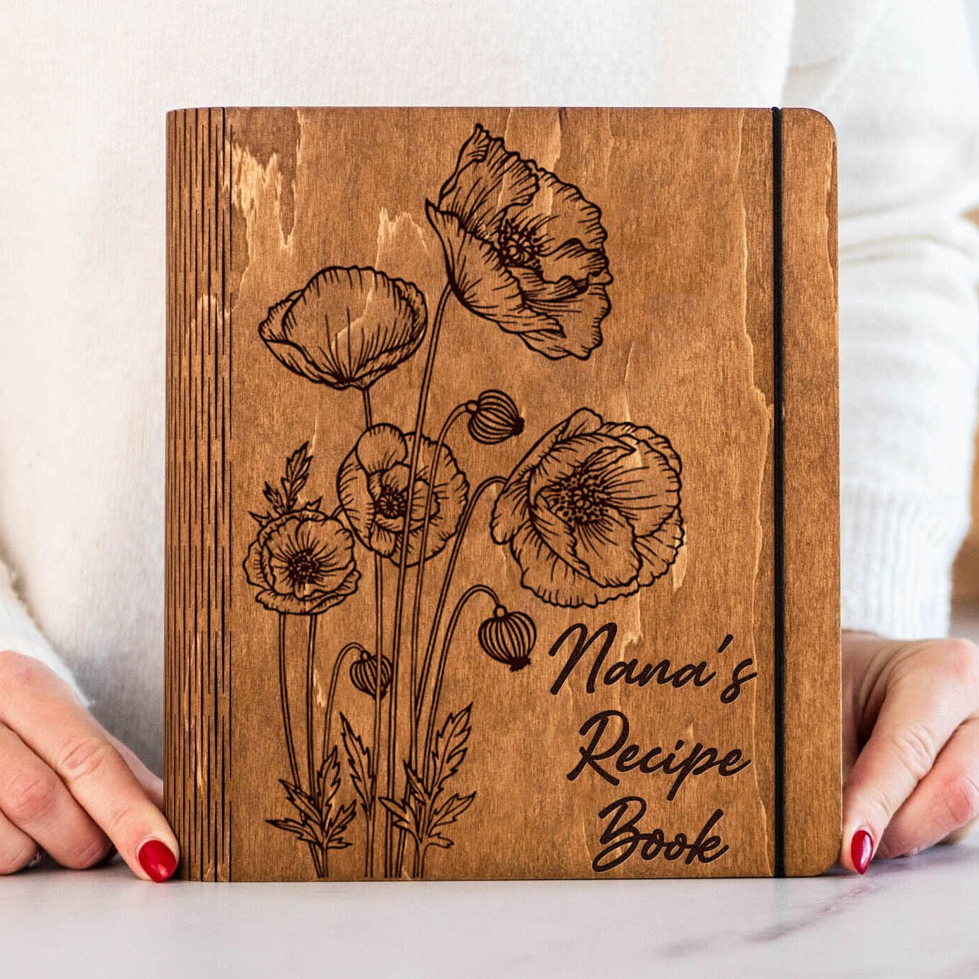 Personalized Nana's Recipe Book Blank Binder Custom Wooden Engraved Journal Cookbook for Mom Christmas Gift
