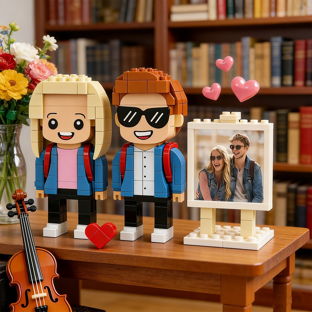 Custom Couples Brick with Frame Figures from Photo Brick Figures for Couples Wedding Anniversary Gifts Valentine's Day Gift