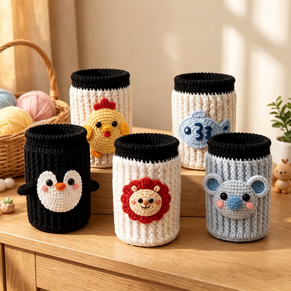 Handmade Crochet Cup Cozy Cute Animal Coffee Cup Sleeve Reusable Knit Tumbler Holder Mug Cover Birthday Christmas Gift
