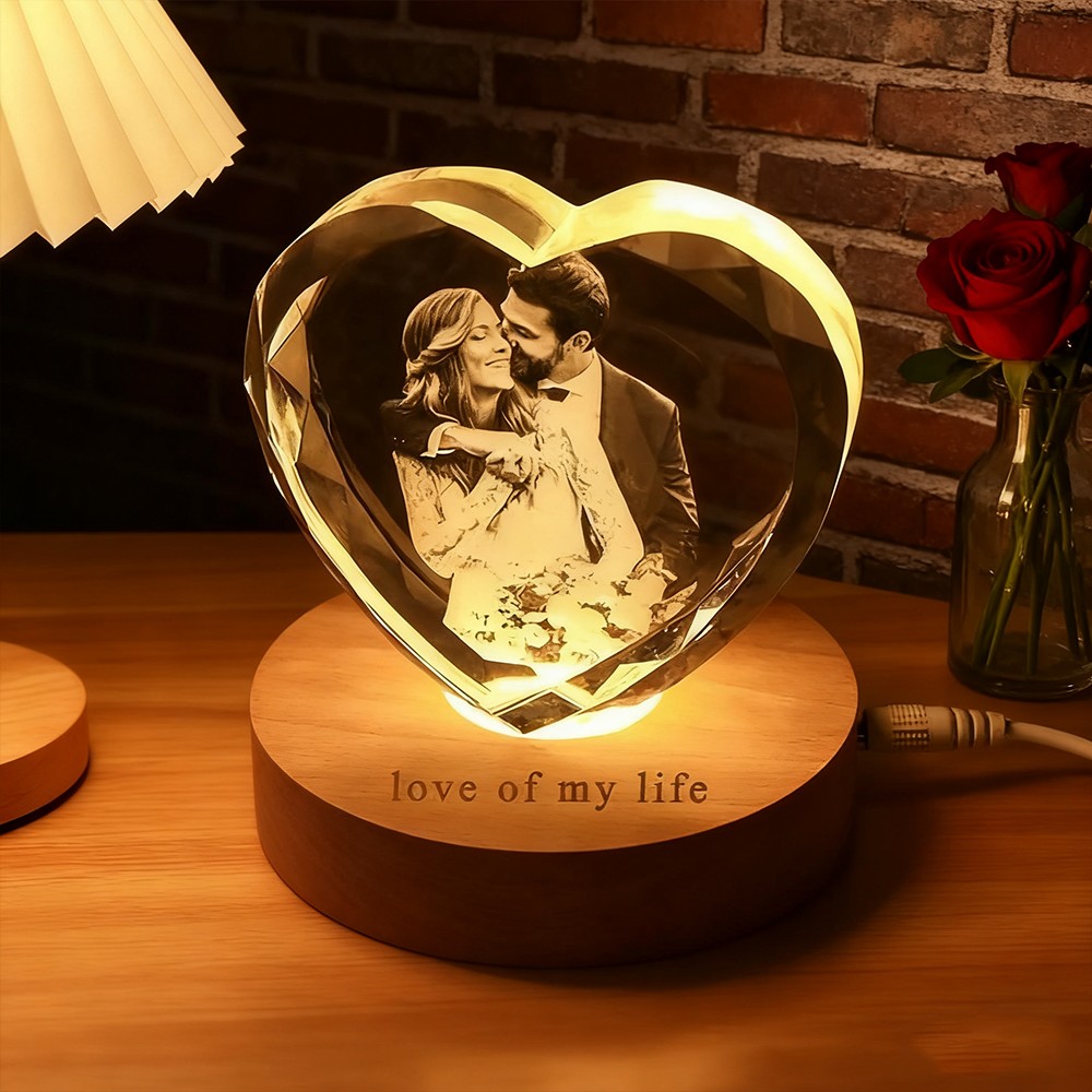 Personalized 3D Crystal Photo Portrait Night Light with Base for Couples Anniversary Gift Christmas Gifts