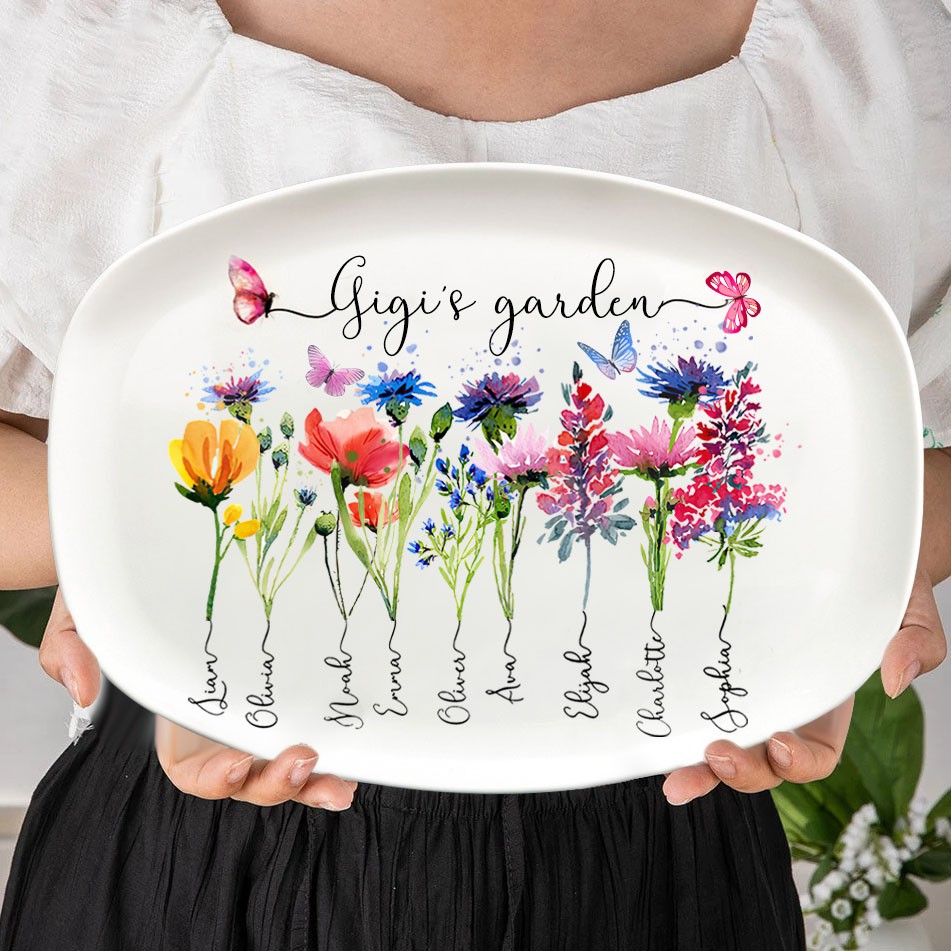 Custom Gigi's Garden Birth Flower Platter Family Gift for Mom Grandma Mother's Day Gift Ideas