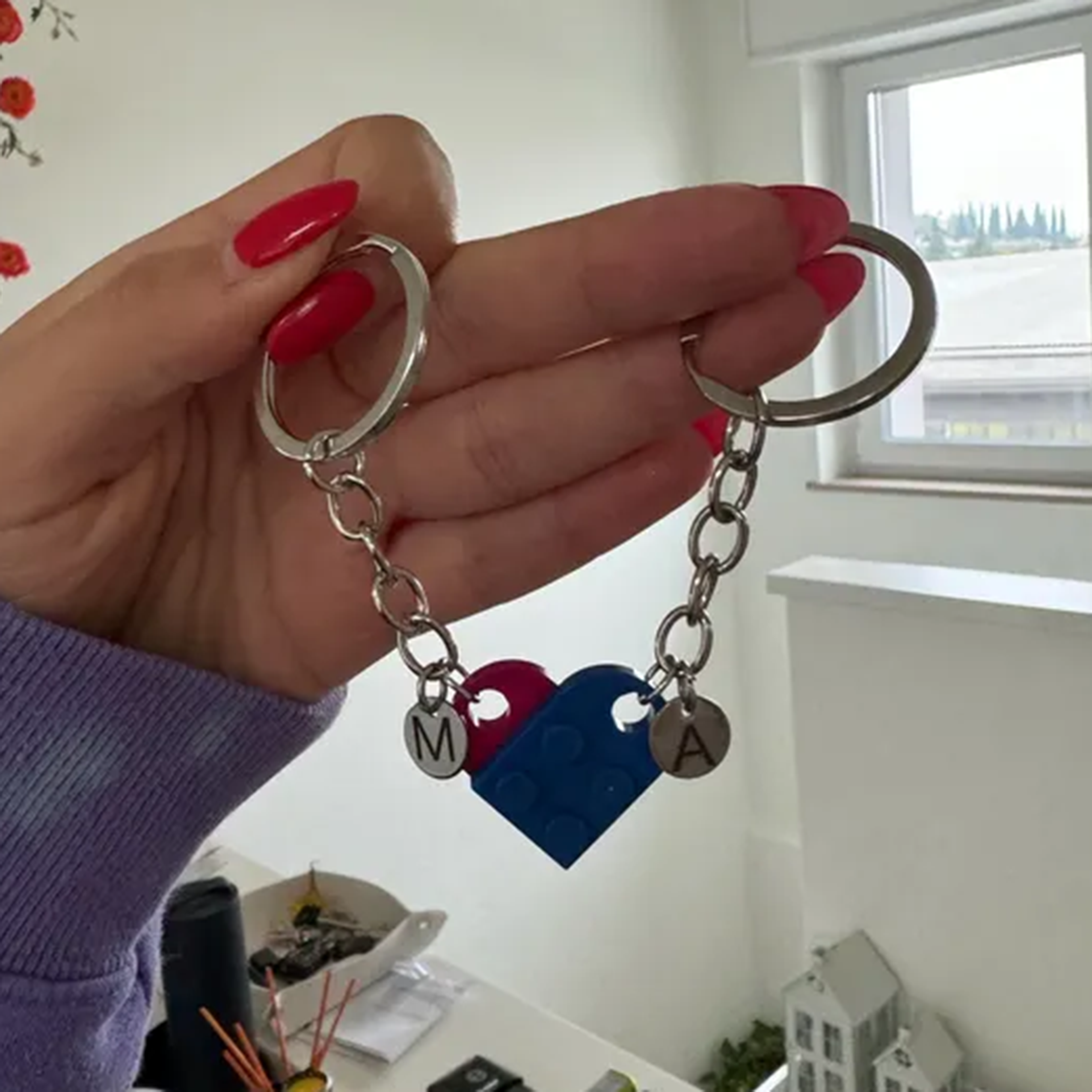 Personalized Initial Heart Blocks Keychain for Couples Unique Gift for Boyfriend Girlfriend Birthday Gift