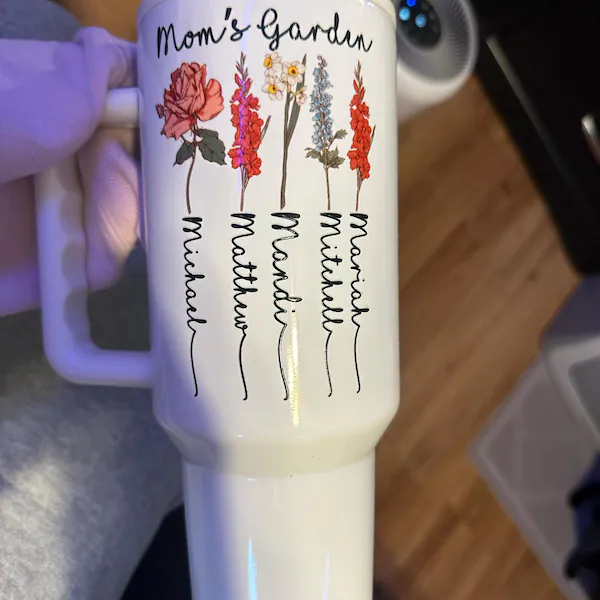Custom Mom's Garden Birth Month Flower Tumbler with Kids Names Gifts for Mom Grandma New Mom Gift Mother's Day Gift