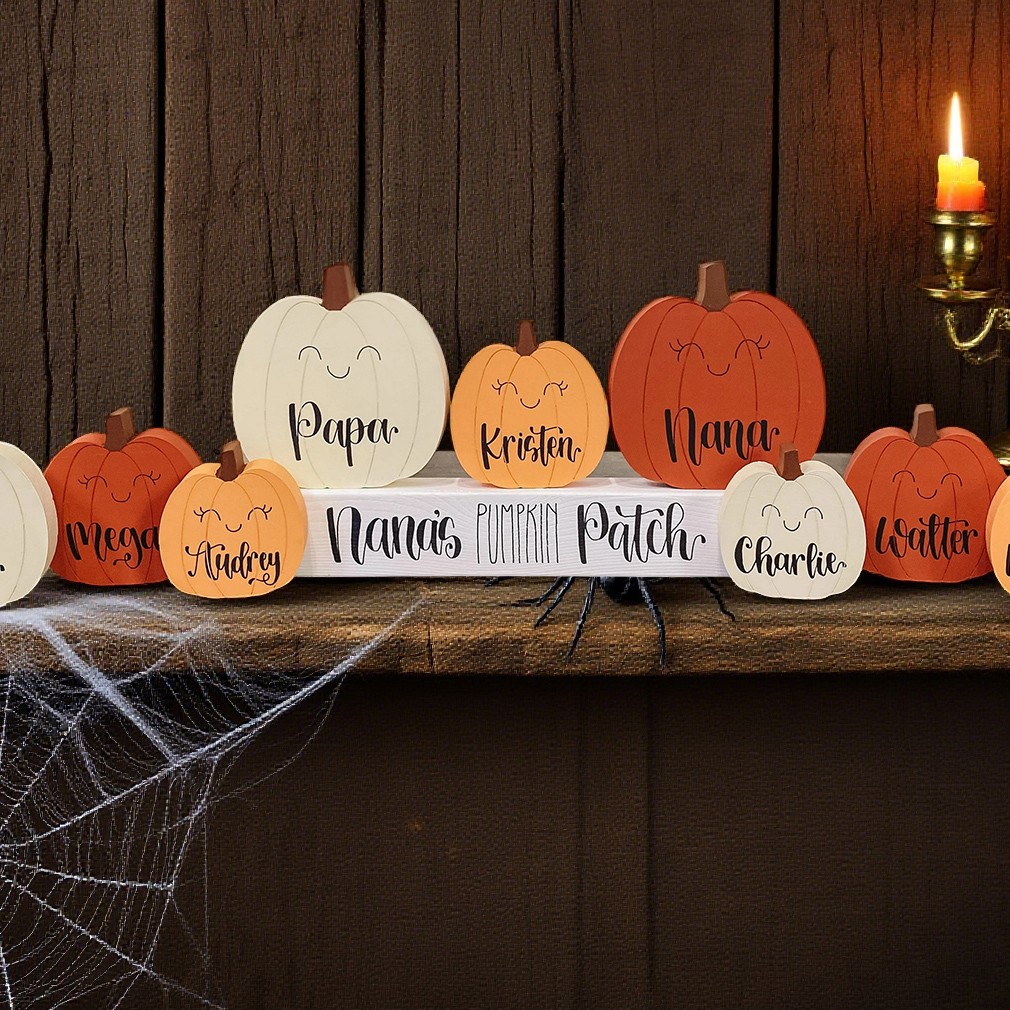 Nana's Pumpkin Patch Personalized Pumpkin Family Block with Kids Names Custom Halloween Gift Ideas