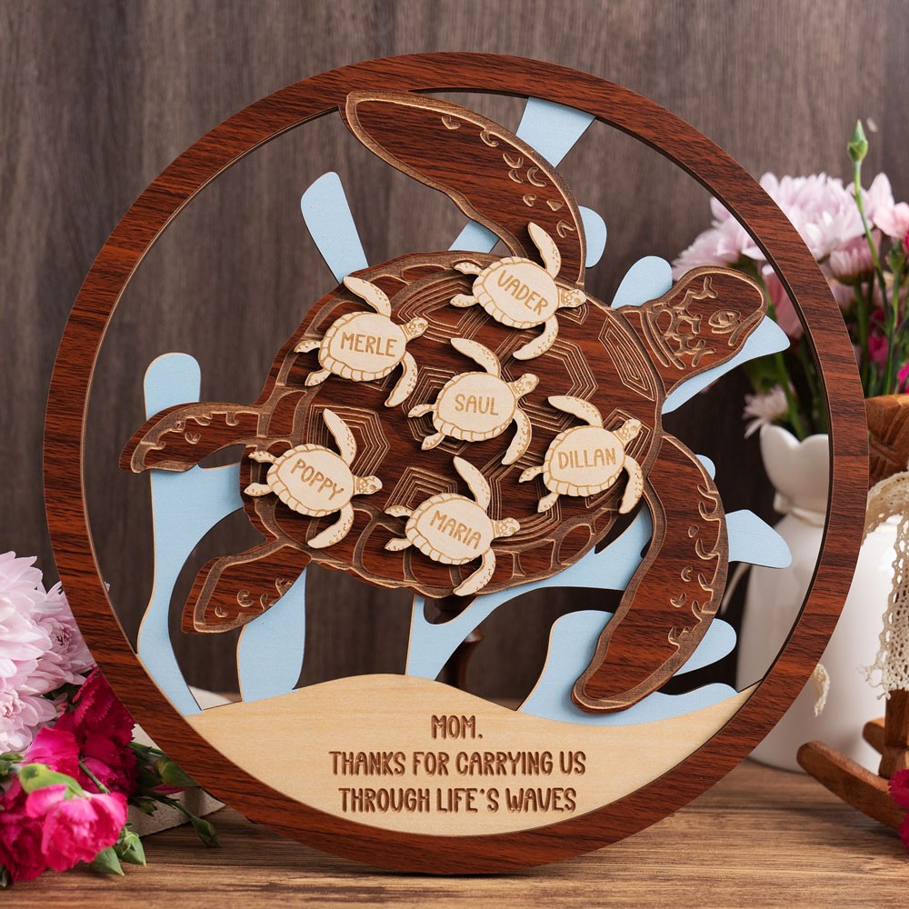 Personalized Wooden Sea Turtle Sign Thanks for Carrying Us Keepsake Gifts for Mom Grandma Mother's Day Gift