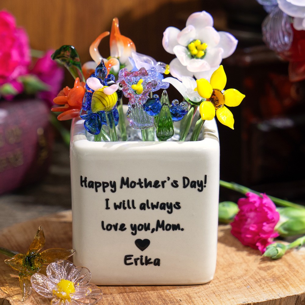 Personalized Mini Glass Birth Month Flower with Plant Pot Keepsake Gifts for Mom Grandma Unique Mother's Day Gift Ideas