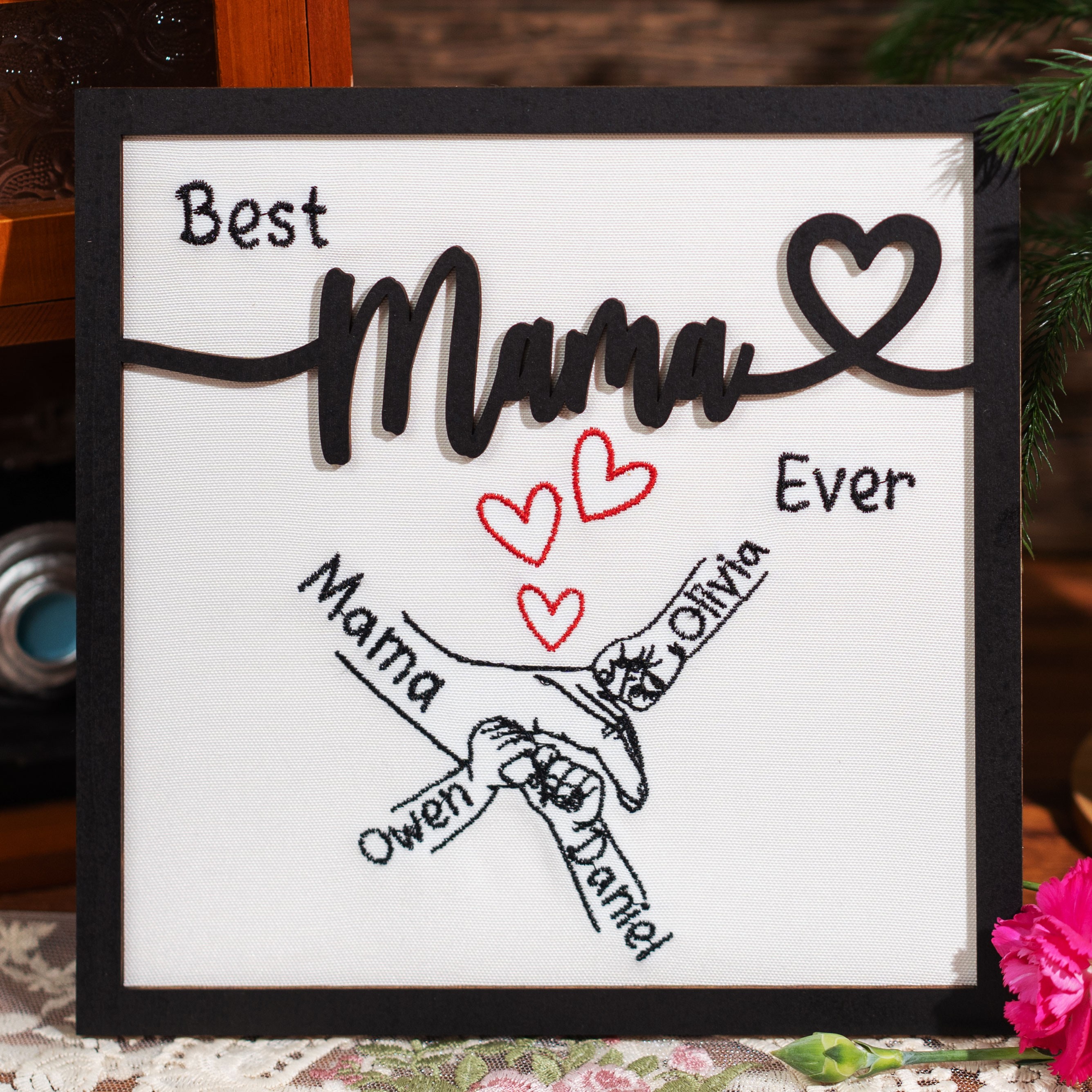 Personalized Embroidered Mommy And Kids Holding Hands Sign Gifts for Mom Grandma Mother's Day Gift